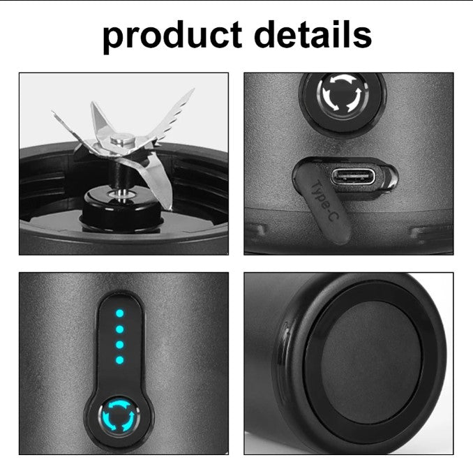 Portable Blender Cup USB Electric Fruit Juicer Rechargeable for Outdoor Sports Travel Camping - Black